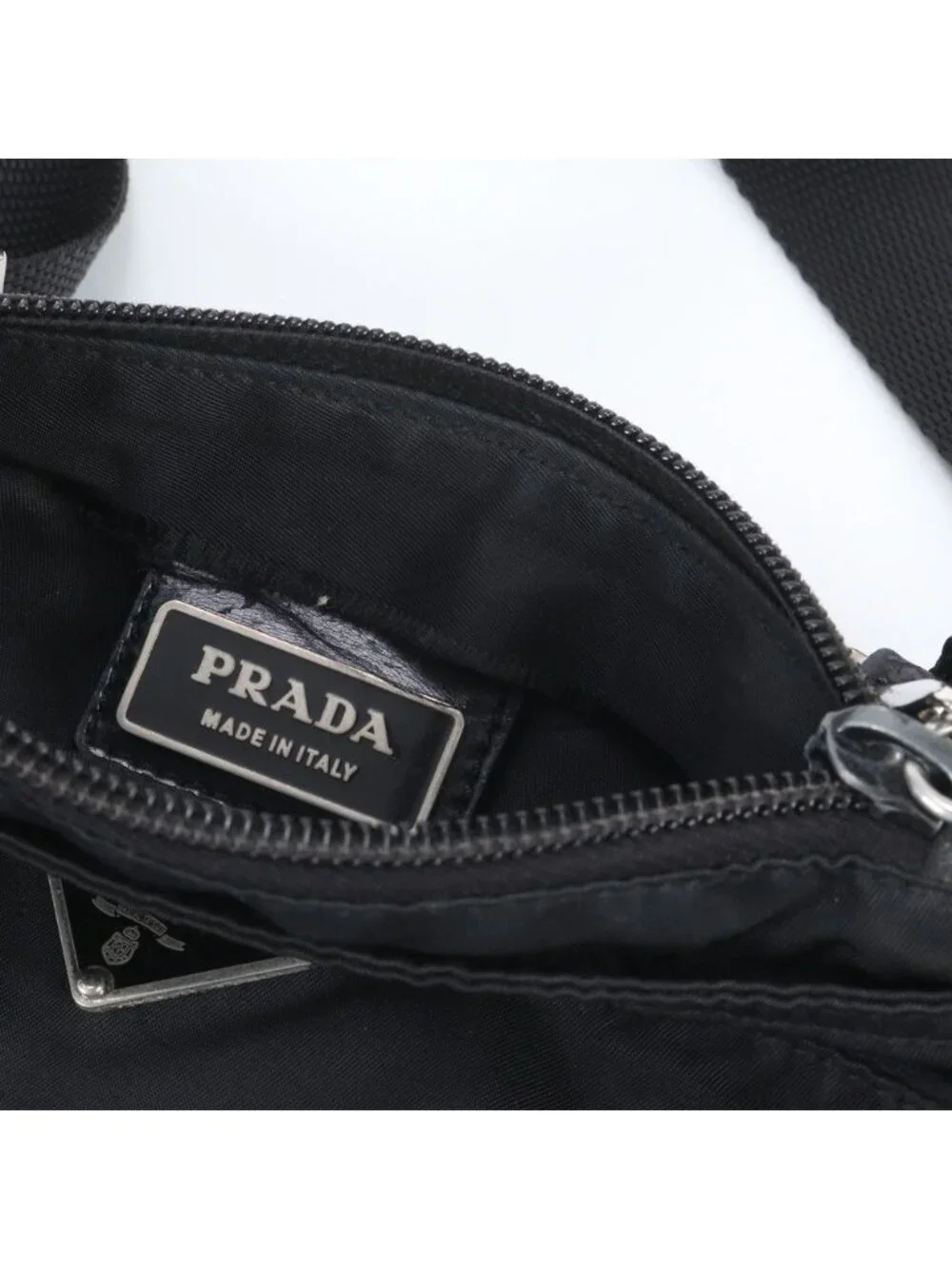 Prada Tessuto Nylon Triangle Logo Leather Shoulder Bag Crossbody Black